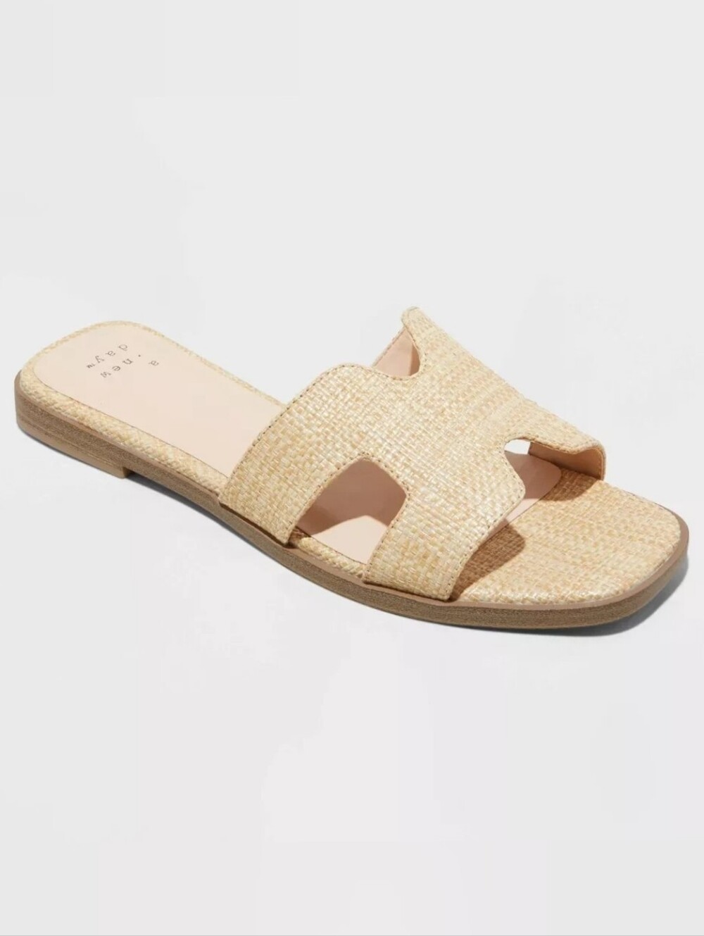 NWT A New Day Nina Raffia Tan Boho Beachy Square Toe Slide Sandals Size 8